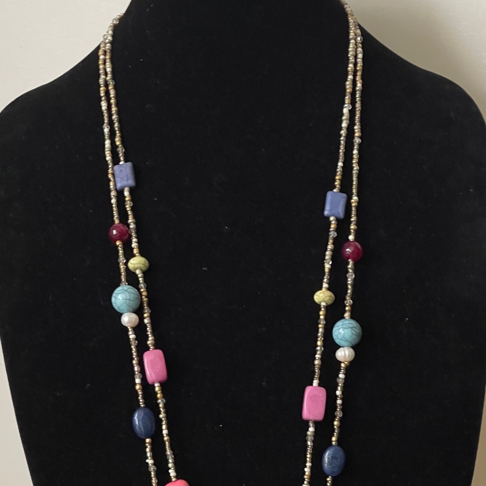 Chico's multi color beaded necklace. 2 strand. Gold tone.